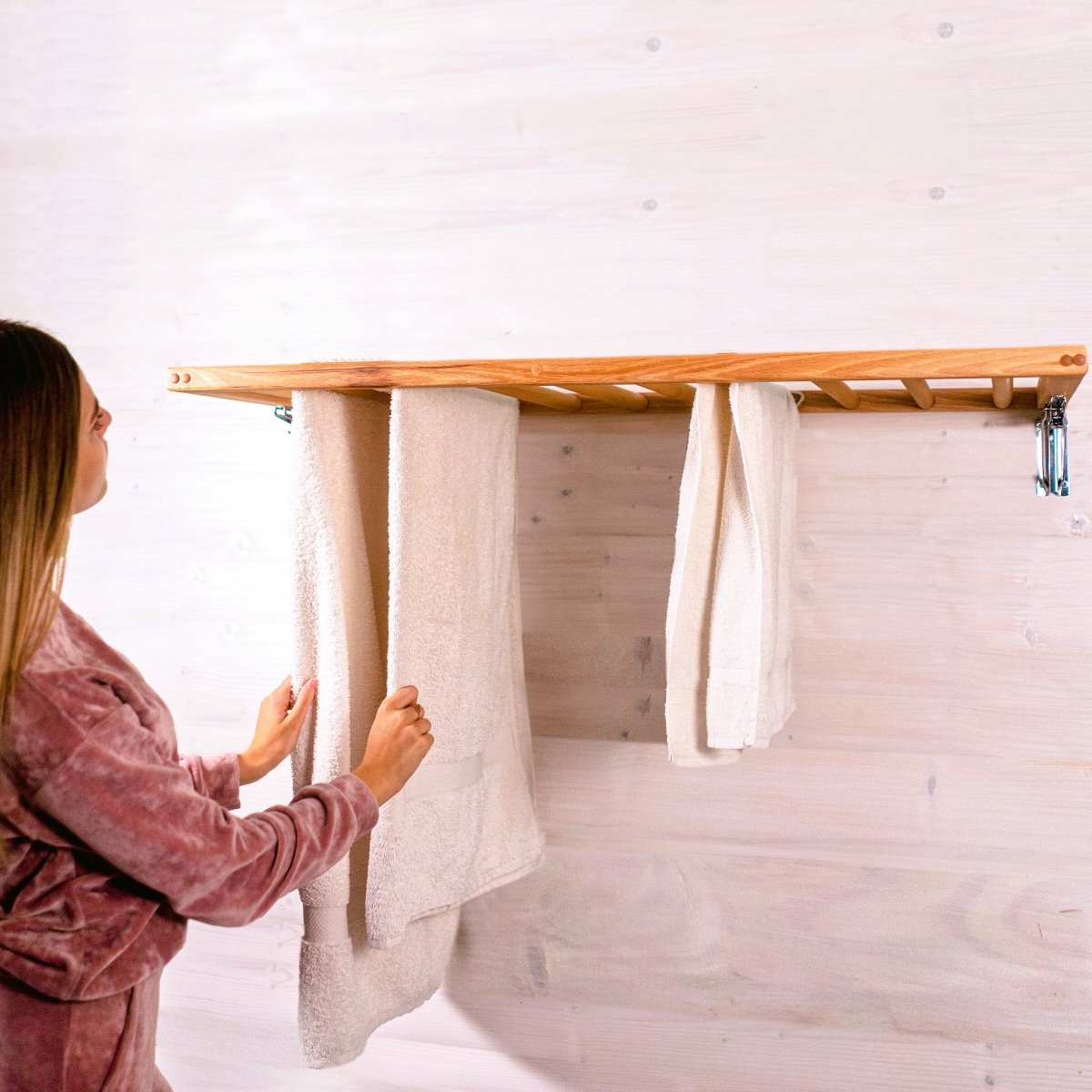 Wooden Home Outdoor Laundry Drying Rack, Wood Ceiling Wall Mounted Foldable Hanger Clothes wall-mounted clothes drying rack