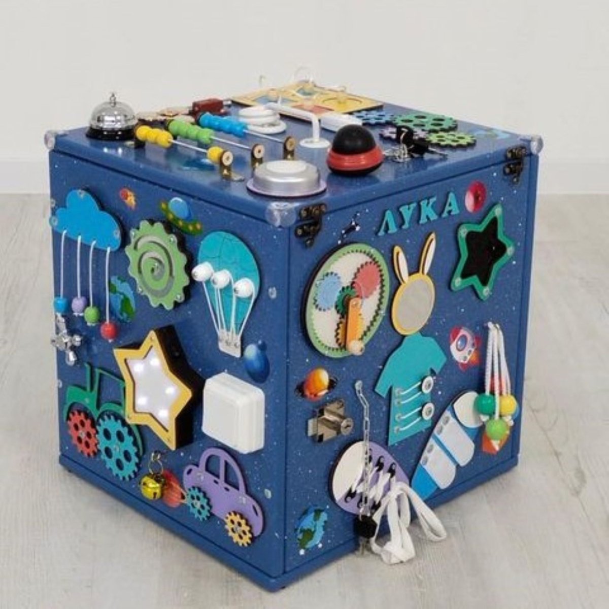 15.7" Activity Cube, Ages 1-5, Sensory Board Toy, Montessori playroom kids activities