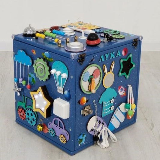 15.7" Activity Cube, Ages 1-5, Sensory Board Toy, Montessori playroom kids activities