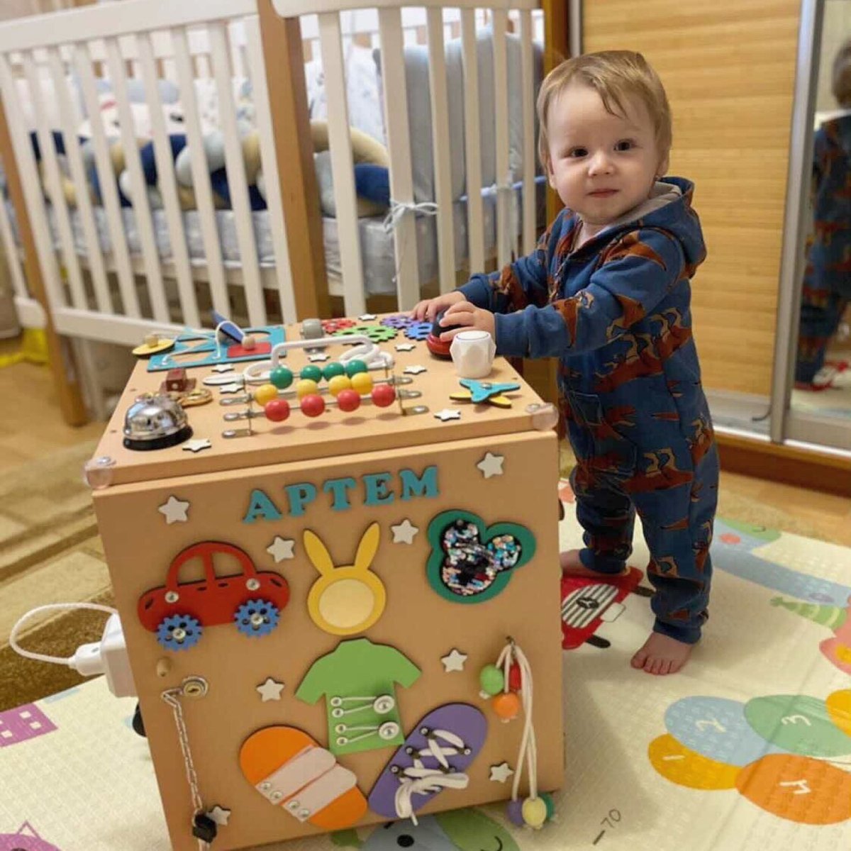 15.7" Activity Cube, Ages 1-5, Sensory Board Toy, Montessori playroom kids activities