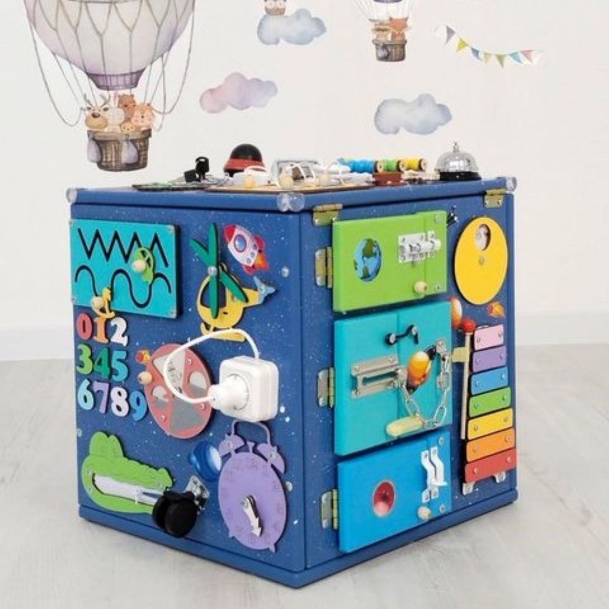 15.7" Activity Cube, Ages 1-5, Sensory Board Toy, Montessori playroom kids activities