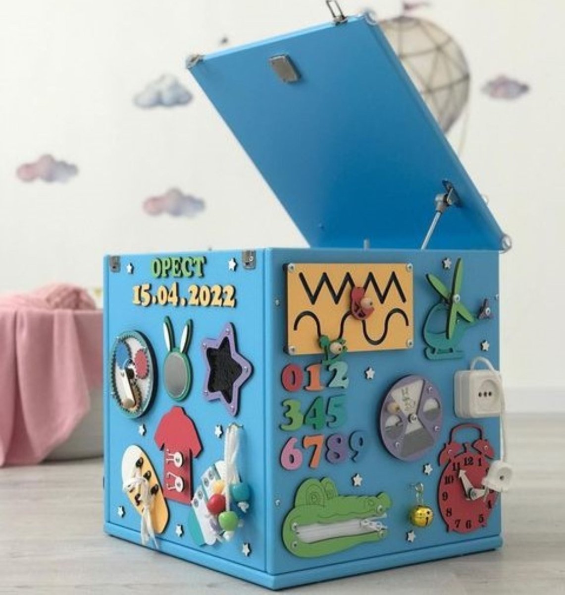15.7" Activity Cube, Ages 1-5, Sensory Board Toy, Montessori playroom kids activities