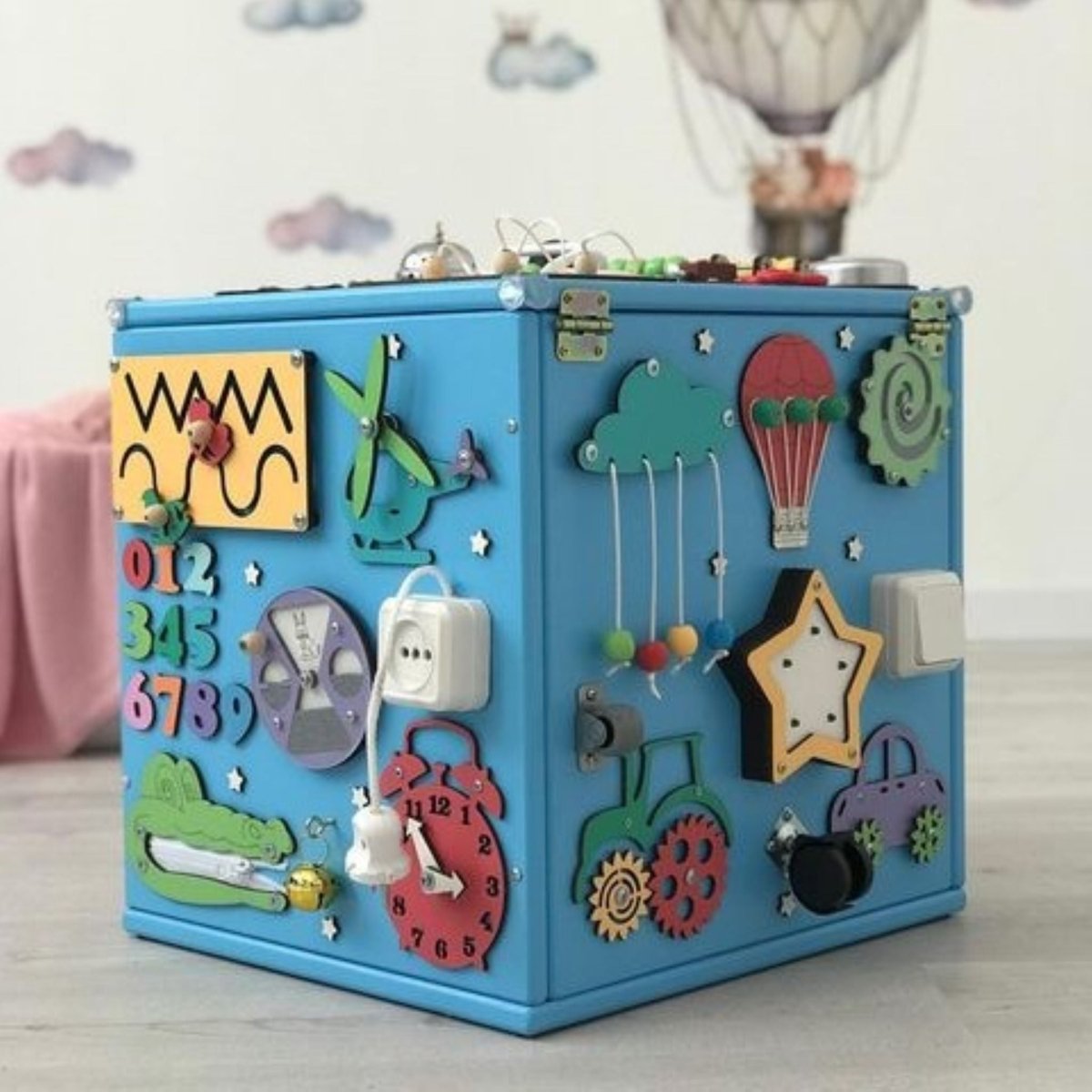 15.7" Activity Cube, Ages 1-5, Sensory Board Toy, Montessori playroom kids activities