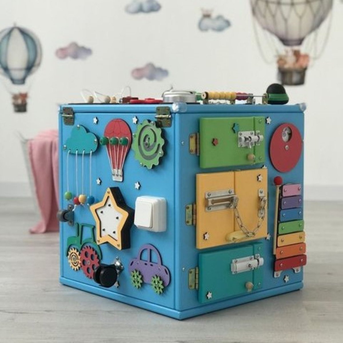 15.7" Activity Cube, Ages 1-5, Sensory Board Toy, Montessori playroom kids activities