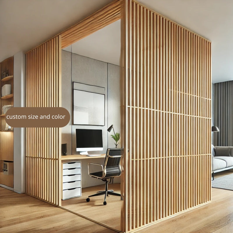 Freestanding wooden room divider in natural oak finish