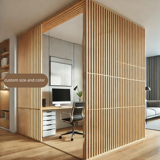 Freestanding wooden room divider in natural oak finish