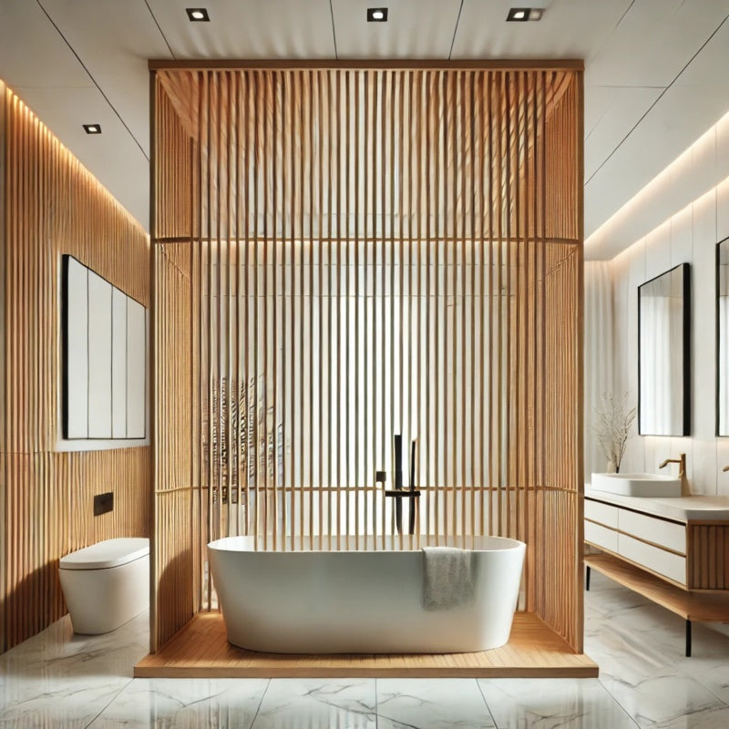 Rustic wood room divider for boho or Japandi interiors