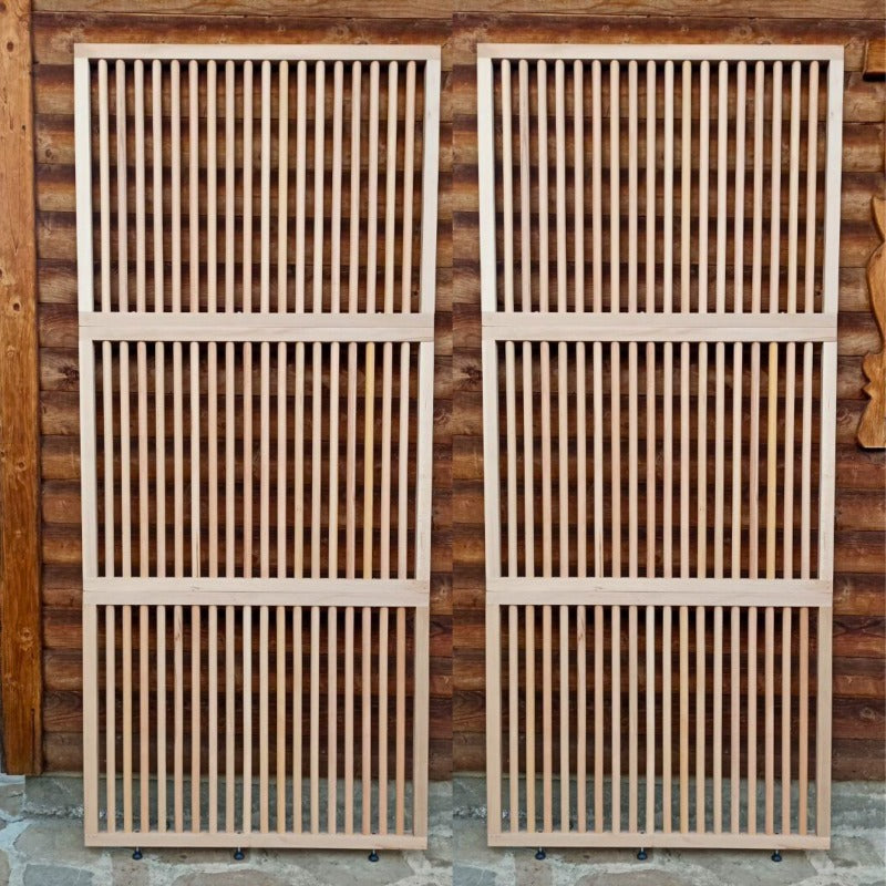 Modern wood partition wall separating home office space