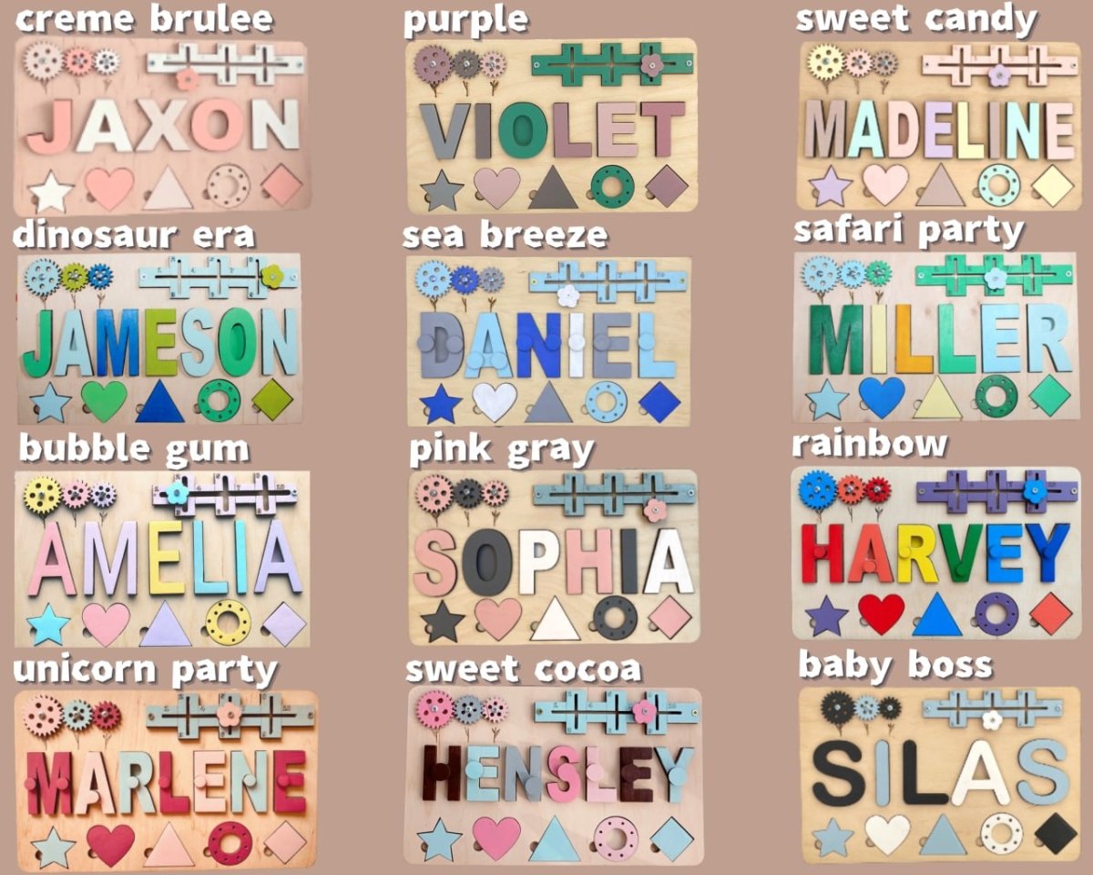 Baby first Christmas gift ideas Santa baby shower, wooden kids personalized custom name puzzle, toddler boy girl white black