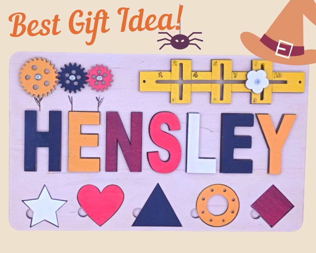 Baby first Halloween spirit gift idea, baby shower party, wooden kids personalized custom name puzzle, toddler boy girl