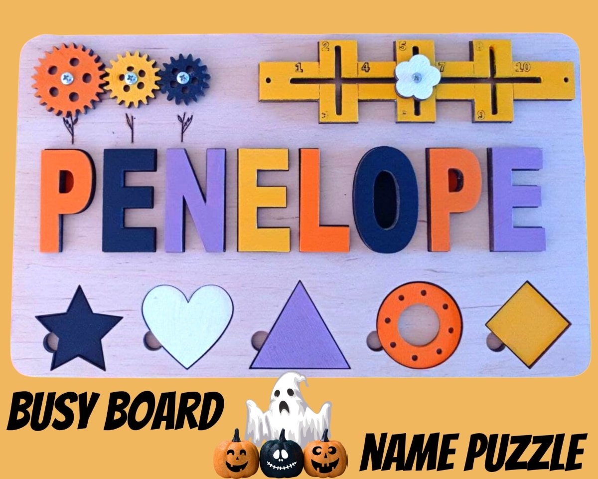 Baby first Halloween spirit gift idea, baby shower party, wooden kids personalized custom name puzzle, toddler boy girl