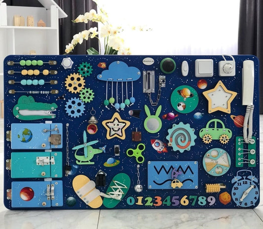 Busy board 23.6"x39.4" for Montessori playroom, Custom Name Puzzle, Personalized Fidget Toy