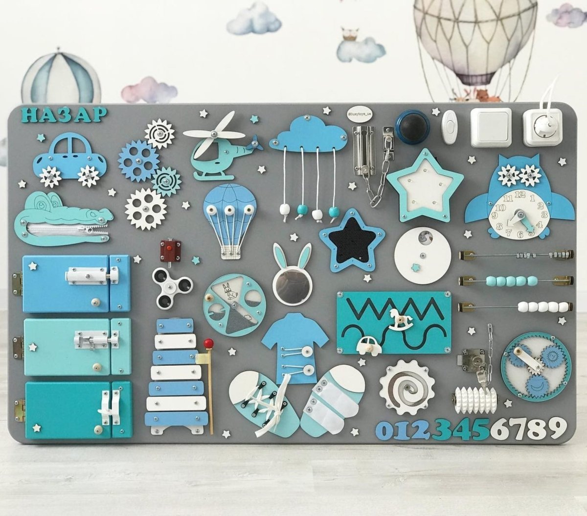 Busy board 23.6"x39.4" for Montessori playroom, Custom Name Puzzle, Personalized Fidget Toy