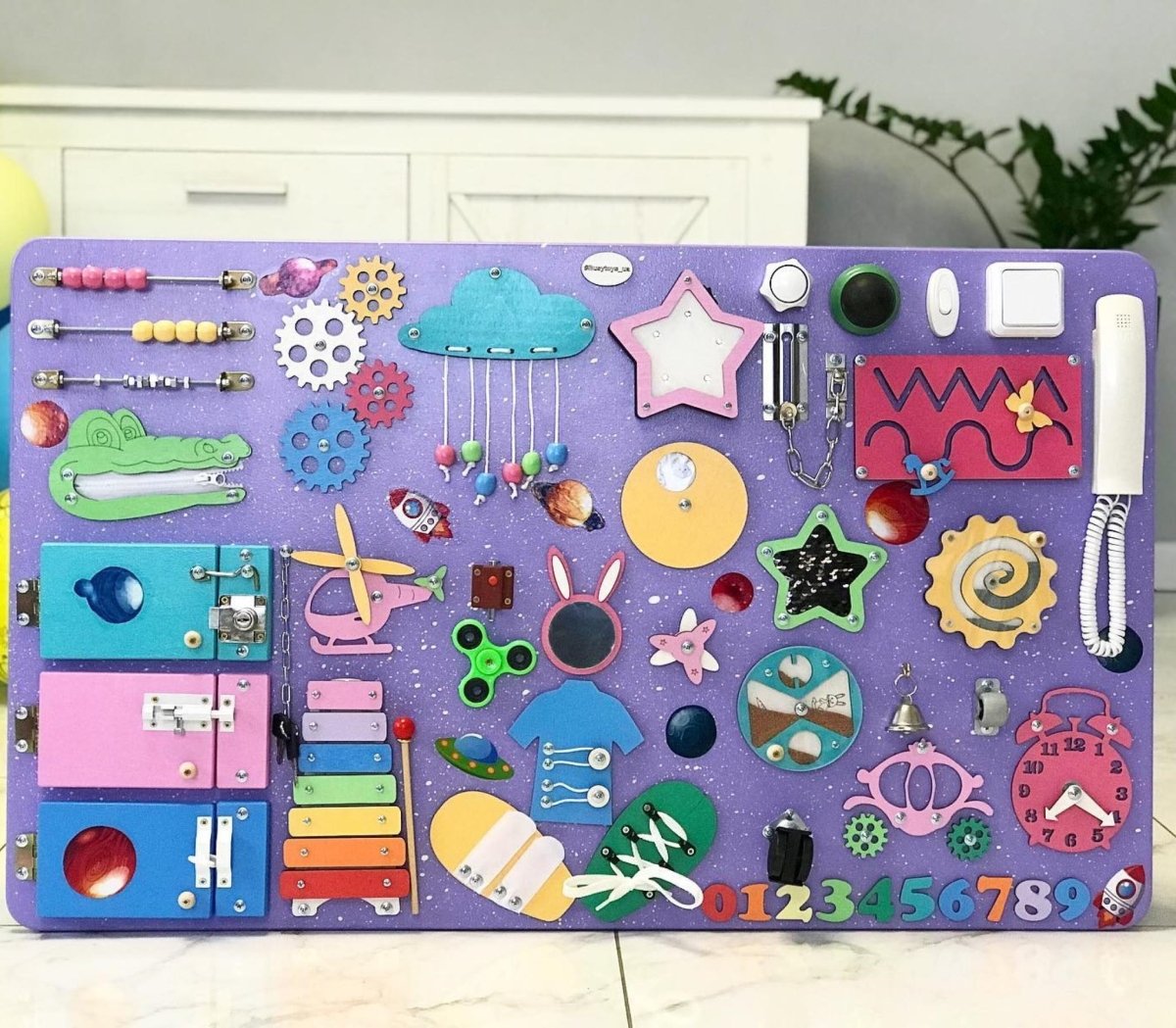 Busy board 23.6"x39.4" for Montessori playroom, Custom Name Puzzle, Personalized Fidget Toy