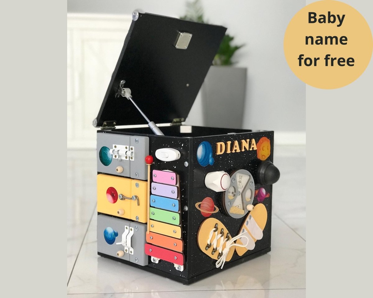 Busy cube Fidget spinner toy toddler board baby Montessori 1 2 3 year gift kids LED lights personalized sensory house toy