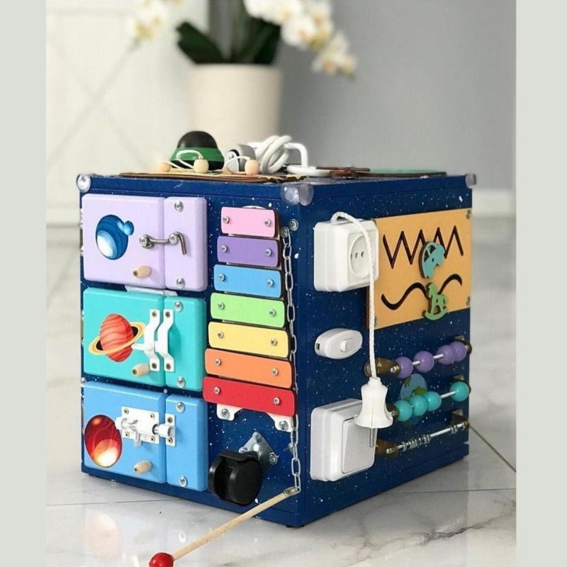 Busy cube Fidget spinner toy toddler board baby Montessori 1 2 3 year gift kids LED lights personalized sensory house toy