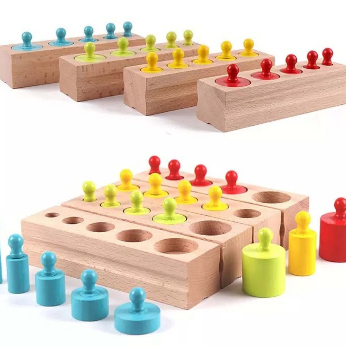 Educational Baby Stacking Blocks Wooden Montessori Cylinders Best Sensory Toddler Toy Learning Gifts for Girls Boys Rainbow