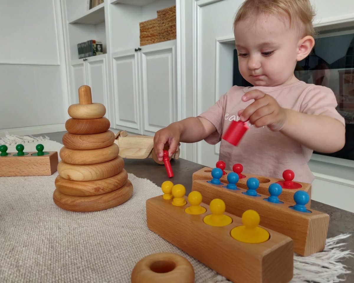Educational Baby Stacking Blocks Wooden Montessori Cylinders Best Sensory Toddler Toy Learning Gifts for Girls Boys Rainbow