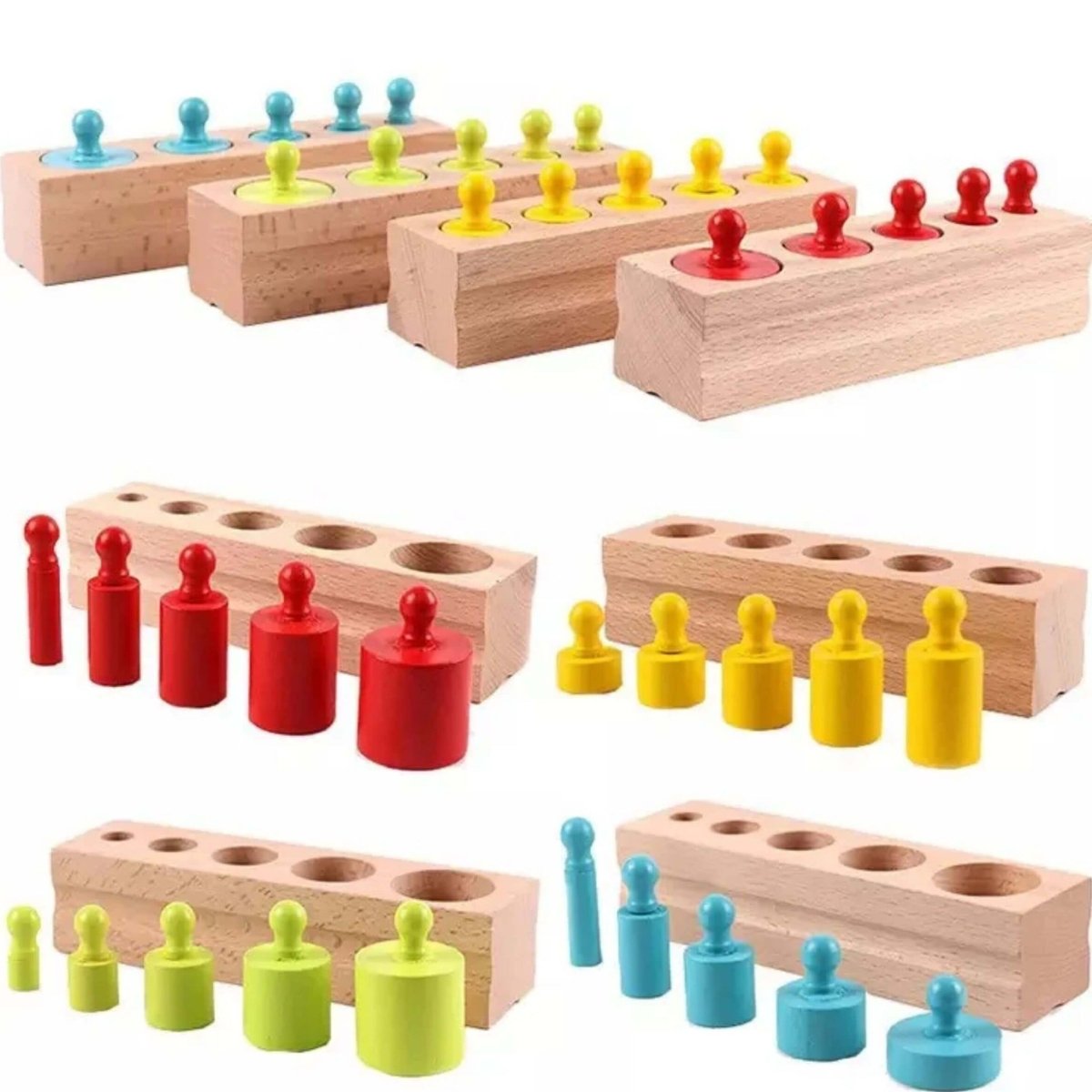 Educational Baby Stacking Blocks Wooden Montessori Cylinders Best Sensory Toddler Toy Learning Gifts for Girls Boys Rainbow