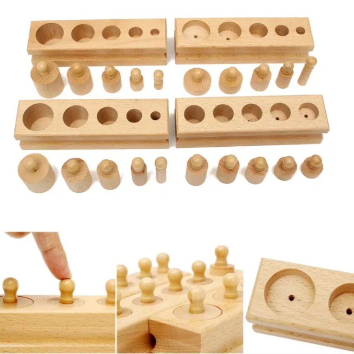 Educational Baby Stacking Blocks Wooden Montessori Cylinders Best Sensory Toddler Toy Learning Gifts for Girls Boys Rainbow