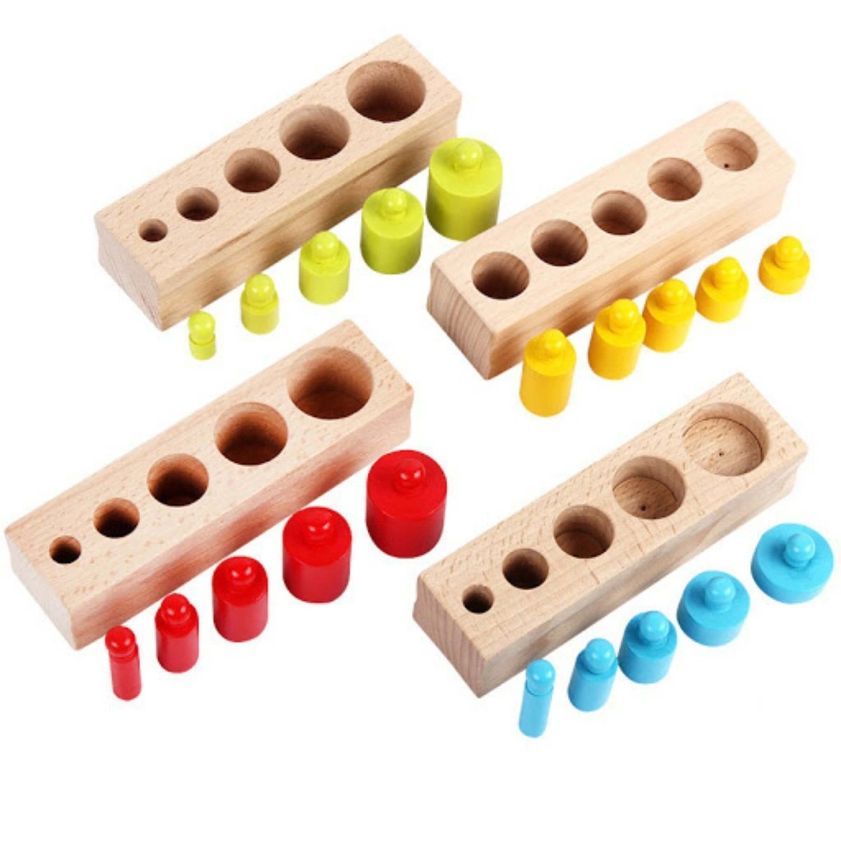 Educational Baby Stacking Blocks Wooden Montessori Cylinders Best Sensory Toddler Toy Learning Gifts for Girls Boys Rainbow