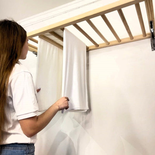 Foldable wooden wall-mounted drying rack for laundry
