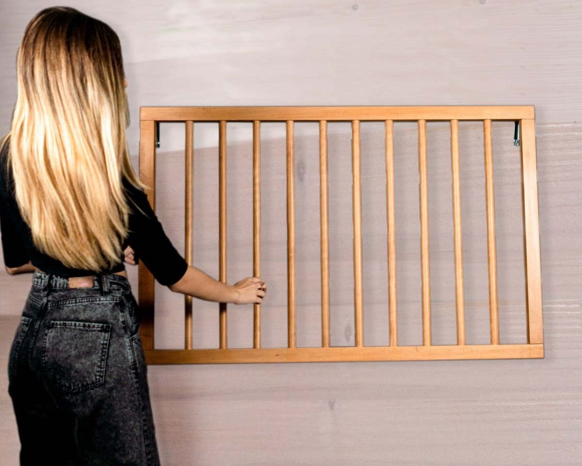 Rustic wooden laundry rack with vertical dowels