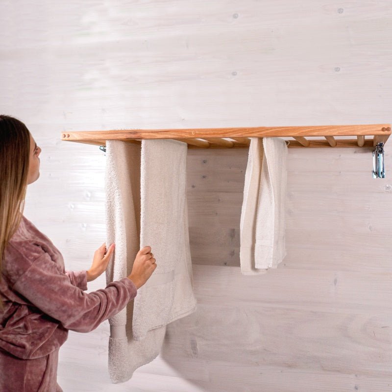 Ceiling-mounted drying rack made from solid wood