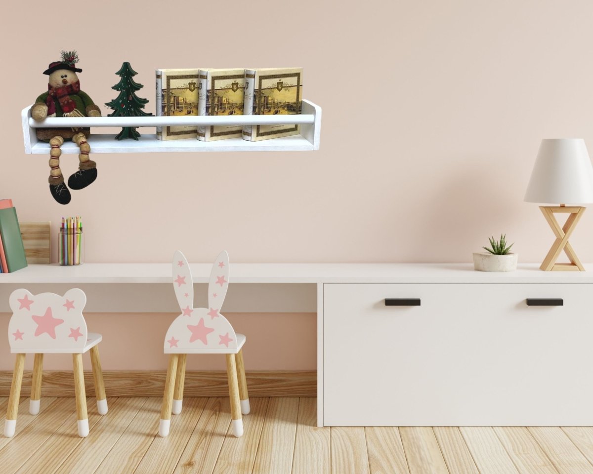 Minimalist Kids Wall Floating Wooden Book shelves for Nursery Storage Montessori Narrow Design Furniture in White Gray Green