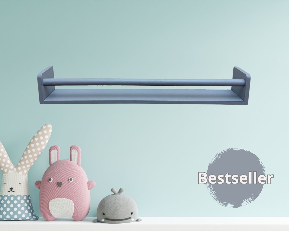 Minimalist Kids Wall Floating Wooden Book shelves for Nursery Storage Montessori Narrow Design Furniture in White Gray Green