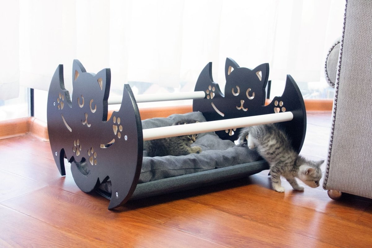 Modern Cute Wood Pet Furniture Dog Bed Hammock Stand Unique Cat Lover Gift Large Small Animals Sofa Black White Gray Beige