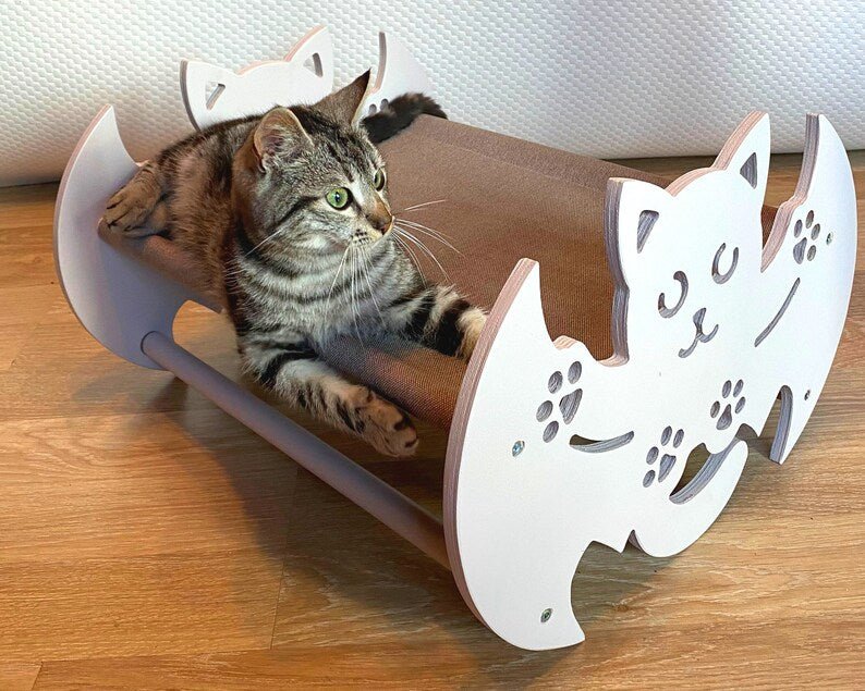 Modern Cute Wood Pet Furniture Dog Bed Hammock Stand Unique Cat Lover Gift Large Small Animals Sofa Black White Gray Beige