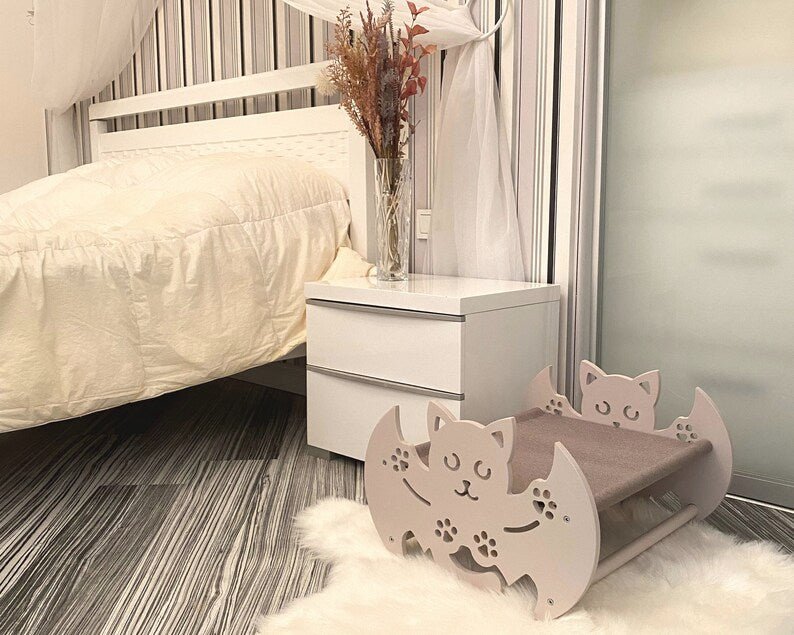 Modern Cute Wood Pet Furniture Dog Bed Hammock Stand Unique Cat Lover Gift Large Small Animals Sofa Black White Gray Beige