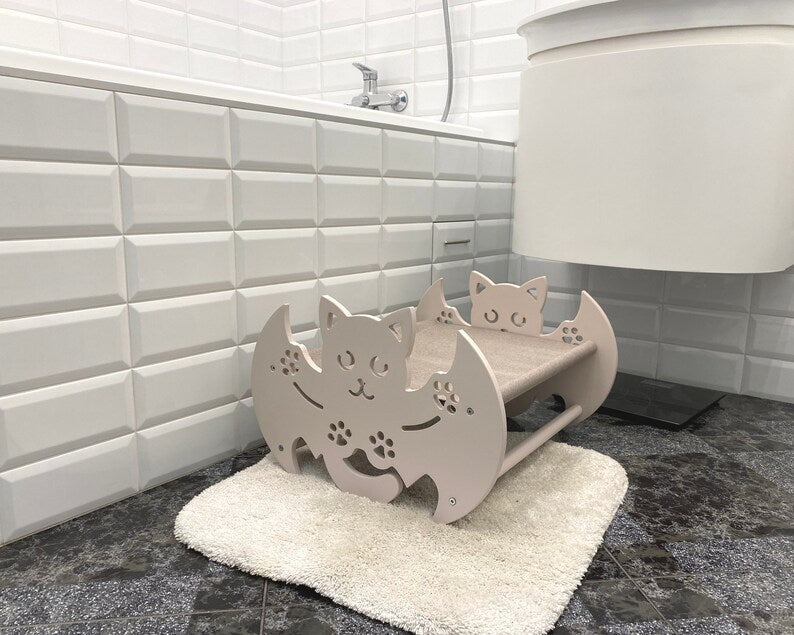 Modern Cute Wood Pet Furniture Dog Bed Hammock Stand Unique Cat Lover Gift Large Small Animals Sofa Black White Gray Beige