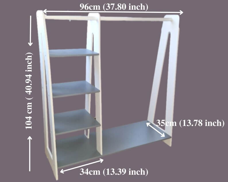 Montessori Toddler Wooden Wardrobe with Hangers: Kids Dress up Clothing Rack Storage Furniture for Baby Nursery