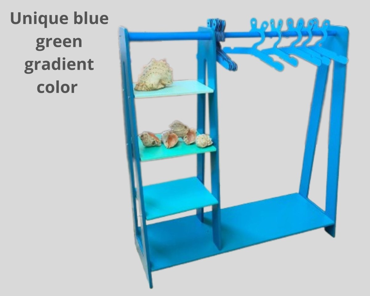 Montessori Toddler Wooden Wardrobe with Hangers: Kids Dress up Clothing Rack Storage Furniture for Baby Nursery