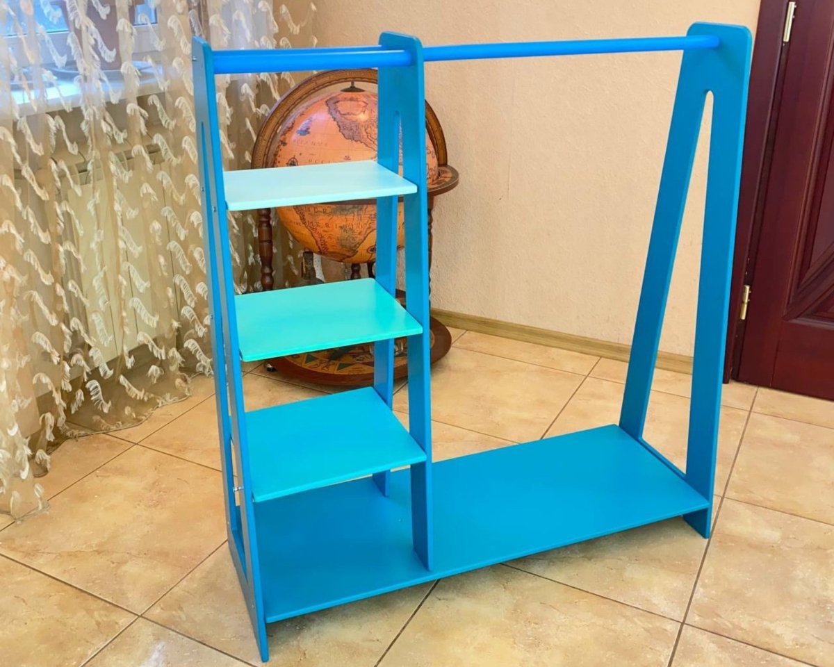 Montessori Toddler Wooden Wardrobe with Hangers: Kids Dress up Clothing Rack Storage Furniture for Baby Nursery