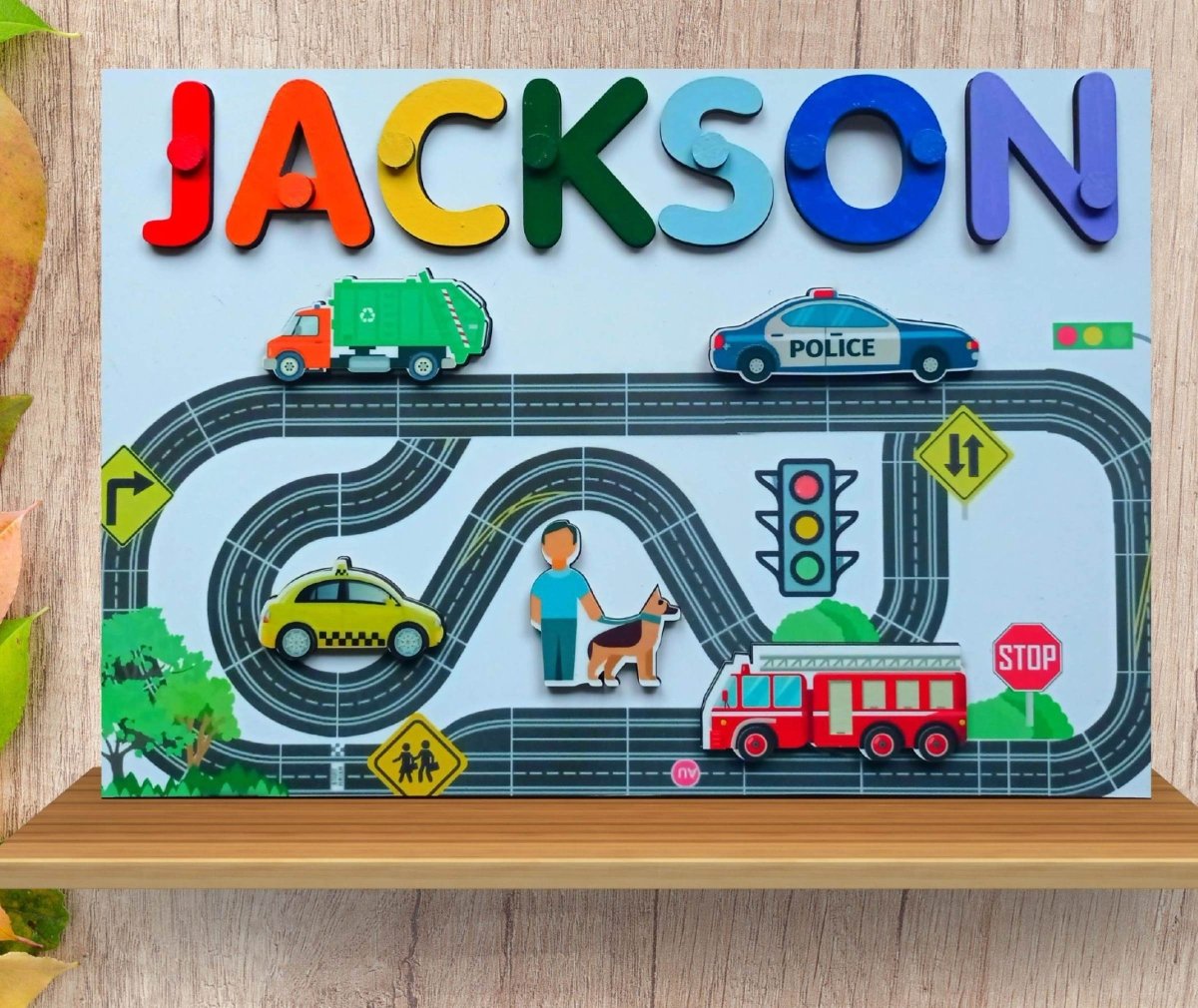 Personalized Track Name Toddler Puzzle Unique Gift Girl Boy Ages 1 3 Road Cars Kids Busy Board Montessori board Rainbow