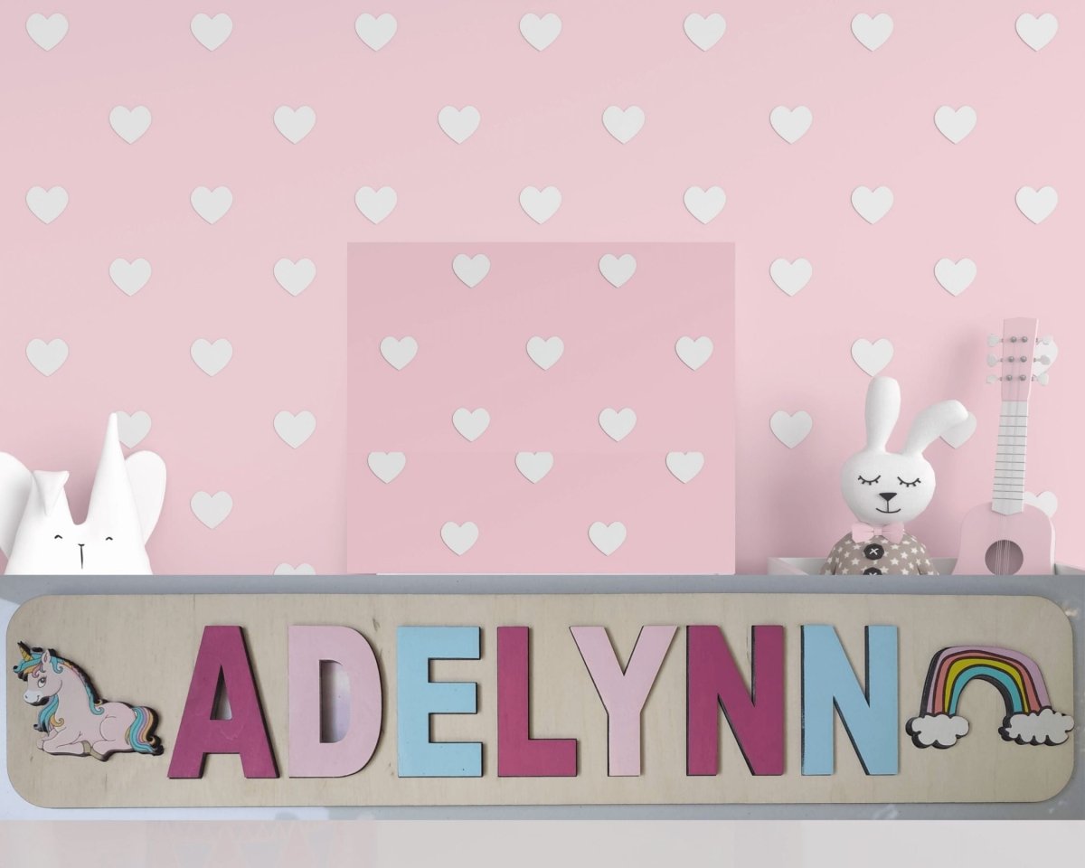 Personalized Wooden Toddler Name Puzzle Dino Shark Unicorn Cosmic Kid Theme Montessori Baby Toy Nursery Decor Gift Girl Boy