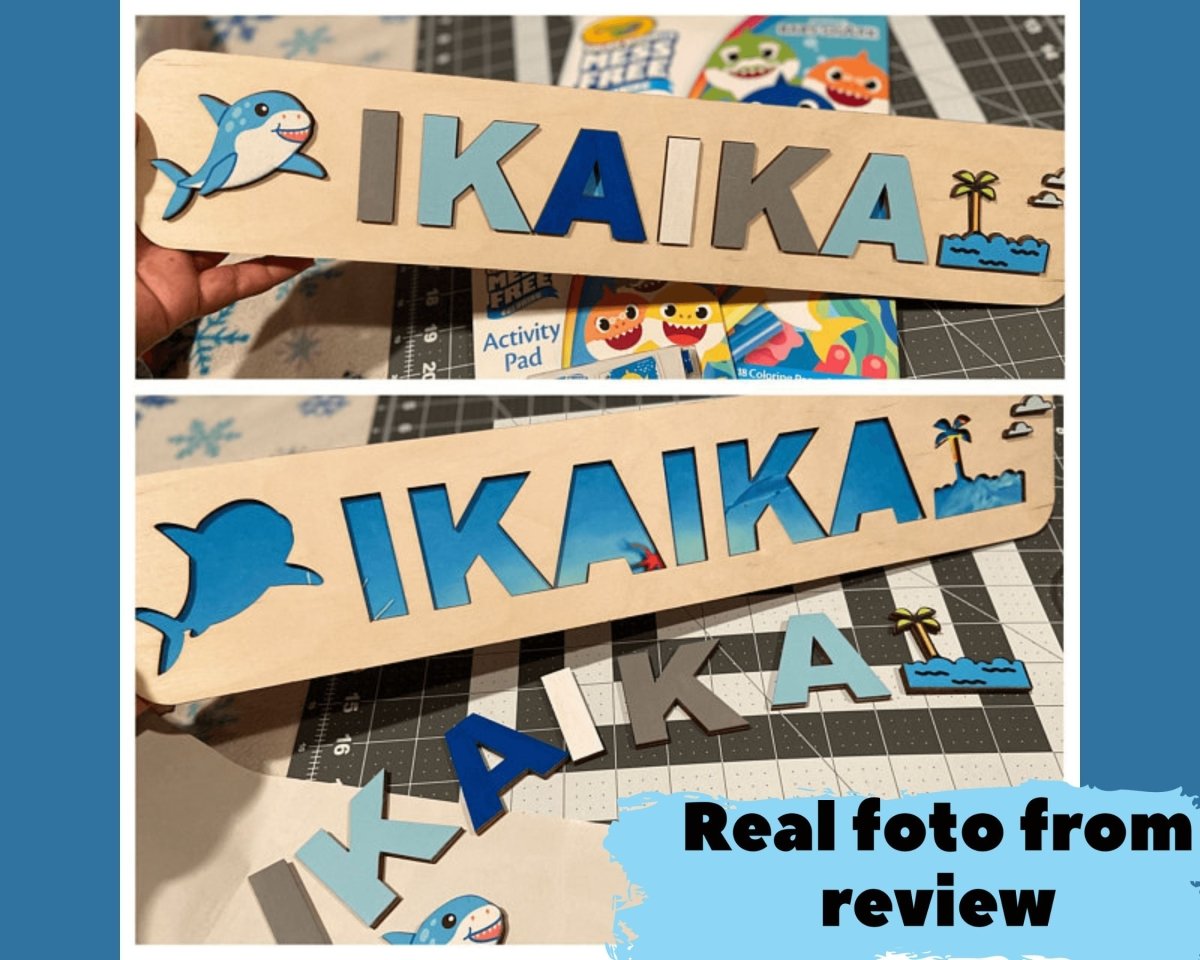 Personalized Wooden Toddler Name Puzzle Dino Shark Unicorn Cosmic Kid Theme Montessori Baby Toy Nursery Decor Gift Girl Boy