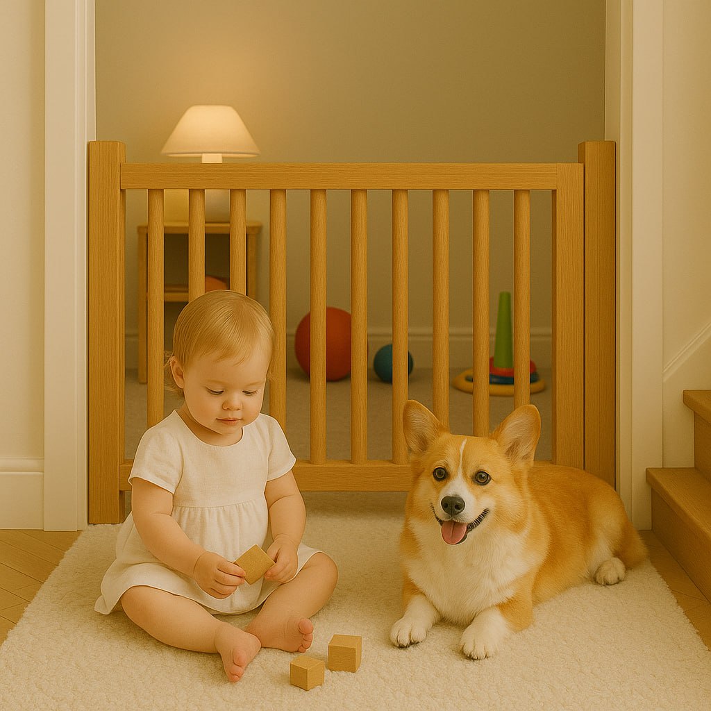 Adjustable Wooden Baby Gate Pet Stair Divider