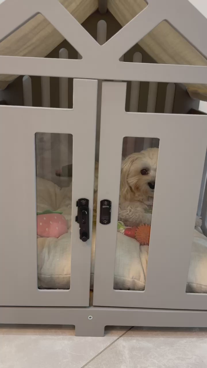 Handmade dog crate with ventilated side slats