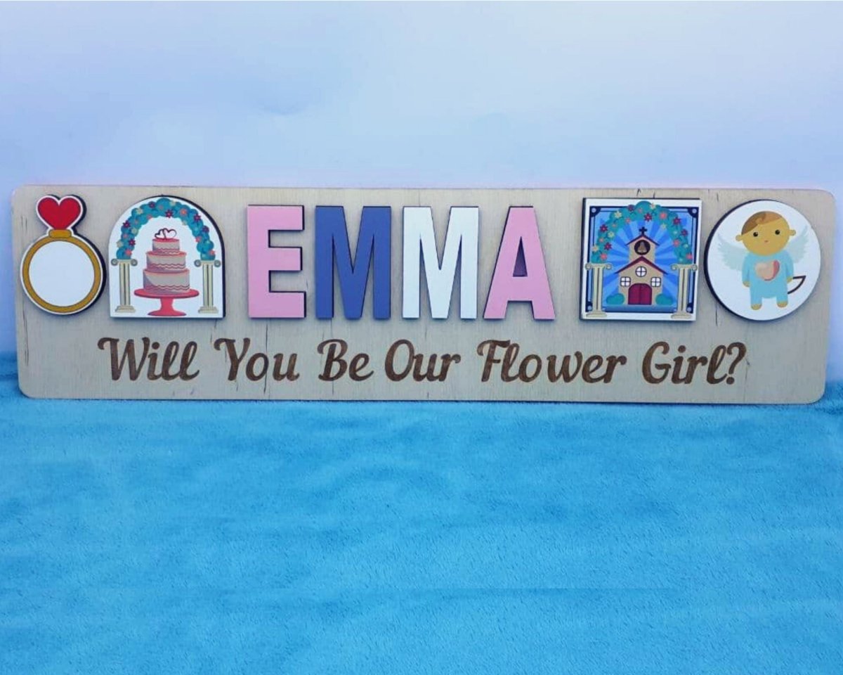 Ring Bearer Gift Flower Girl Proposal Page Boy Name Puzzle Personalized Wedding Party Kid Toddler Unique Idea White Blue Pink