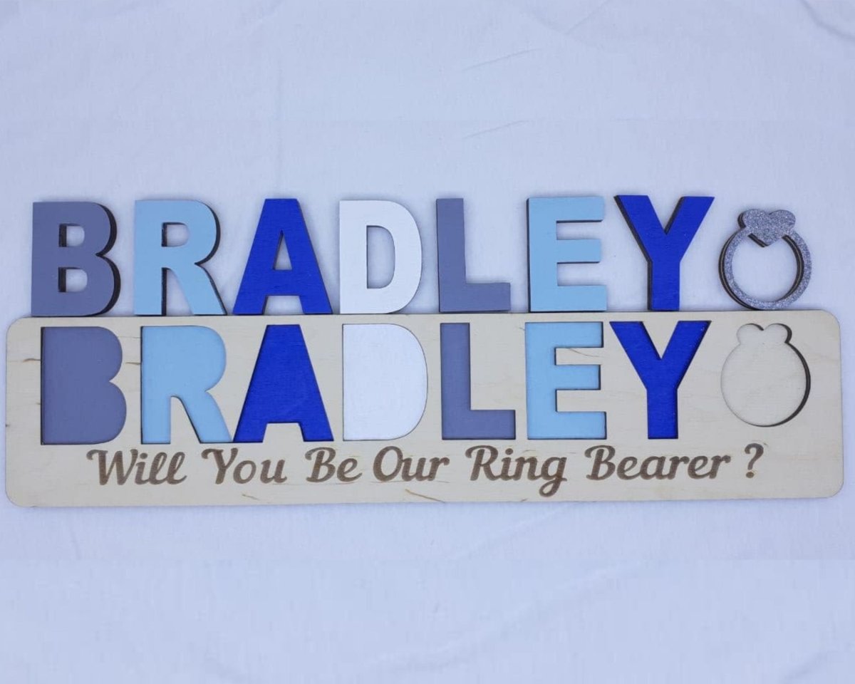 Ring Bearer Gift Flower Girl Proposal Page Boy Name Puzzle Personalized Wedding Party Kid Toddler Unique Idea White Blue Pink