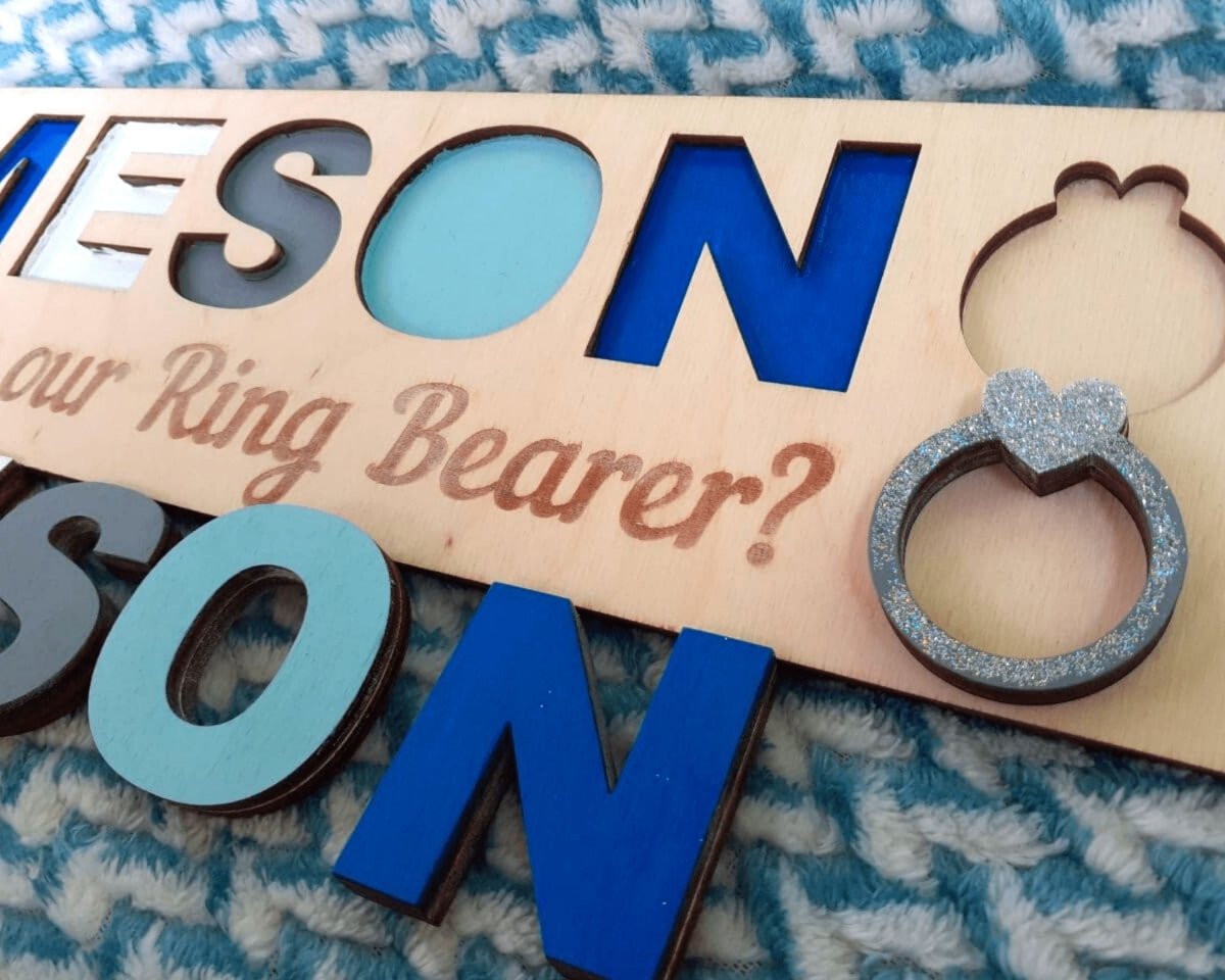 Ring Bearer Gift Flower Girl Proposal Page Boy Name Puzzle Personalized Wedding Party Kid Toddler Unique Idea White Blue Pink
