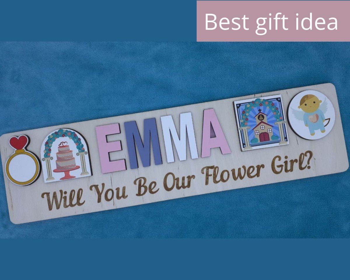 Ring Bearer Gift Flower Girl Proposal Page Boy Name Puzzle Personalized Wedding Party Kid Toddler Unique Idea White Blue Pink