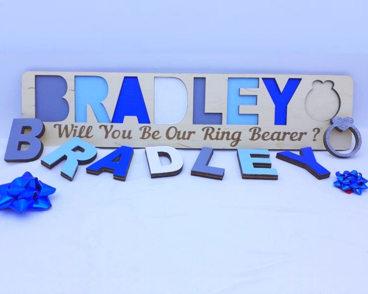 Ring Bearer Gift Flower Girl Proposal Page Boy Name Puzzle Personalized Wedding Party Kid Toddler Unique Idea White Blue Pink