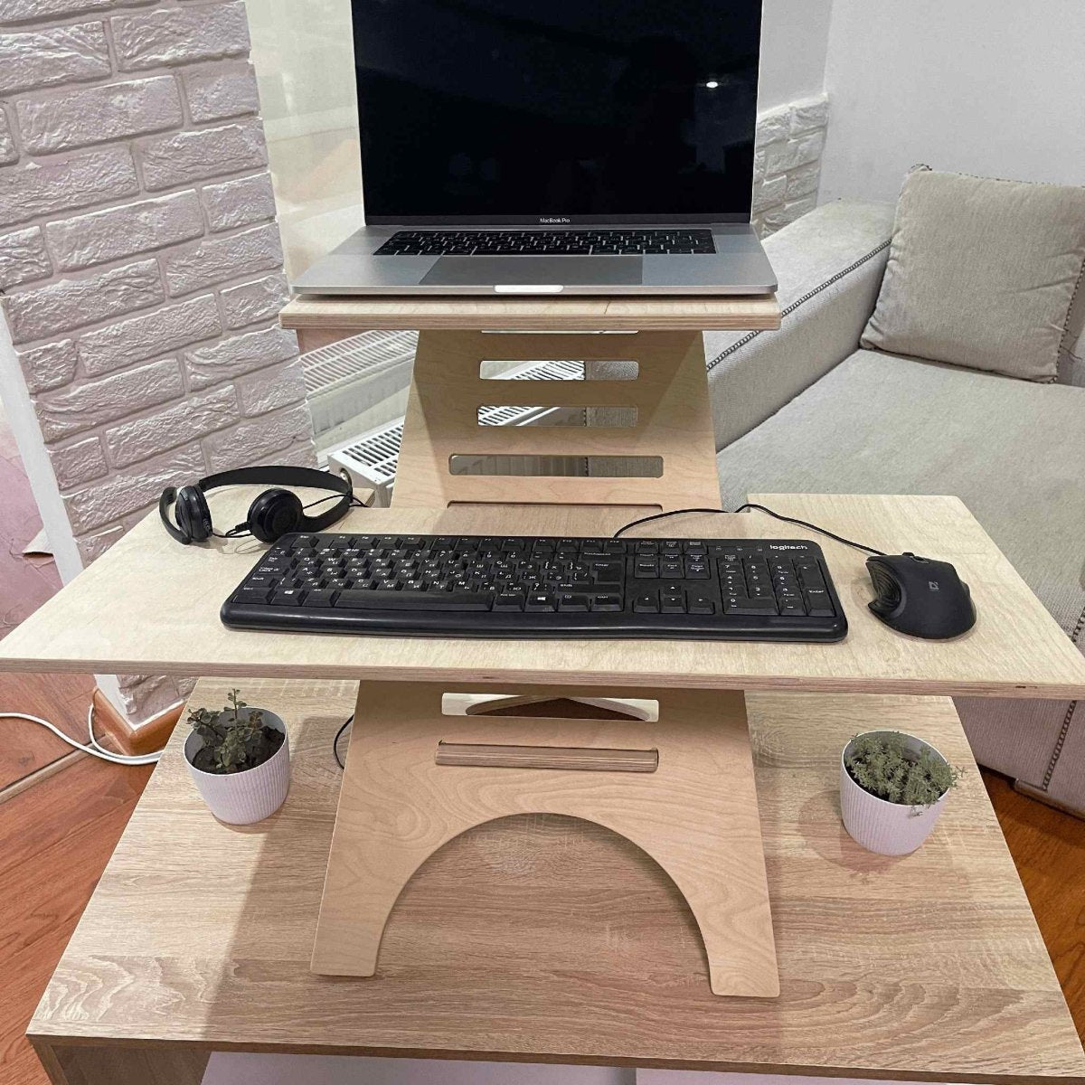 Standing height adjustable desk converter sit stand up office compute riser dual monitor laptop keyboard small White Gray