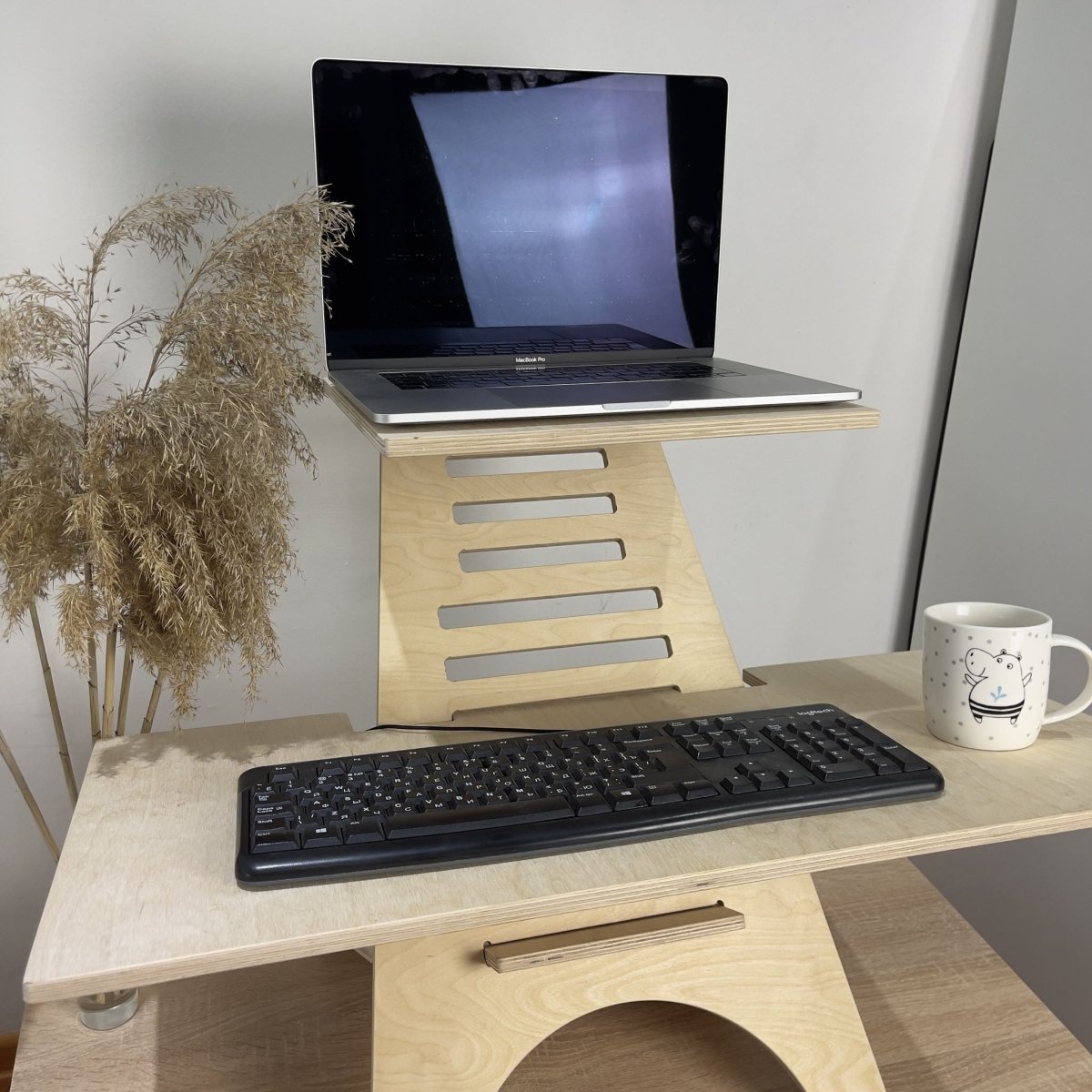 Standing height adjustable desk converter sit stand up office compute riser dual monitor laptop keyboard small White Gray