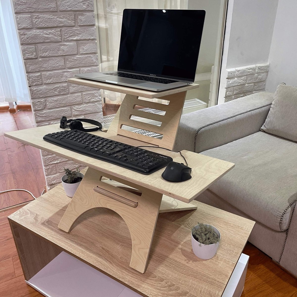 Standing height adjustable desk converter sit stand up office compute riser dual monitor laptop keyboard small White Gray